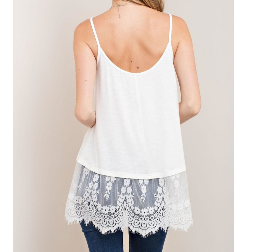 White lace trim hem extender tank top